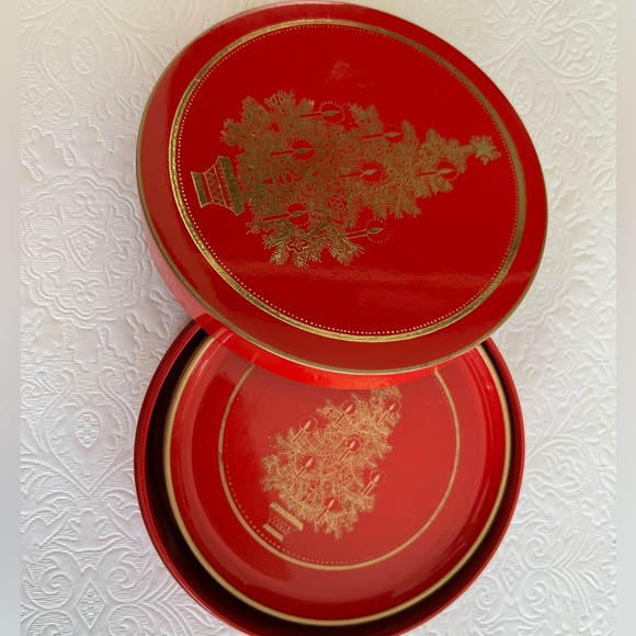 Vintage Otagiri Christmas Tree Holiday Coasters set of 5 with tin - Picture 4 of 4
